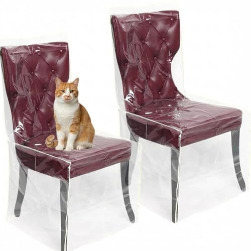 Elyyapt 2 PCS Plastic Dining Chair Covers PVC Clear Furniture Seat Protector Washable Dining Chair Protector Cover Dustproof Cat Scratch High Back Seat Slipcover for Home Kitchen Bedroom, Waterproof
