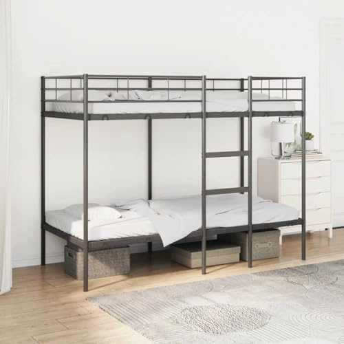 LoogCape Etagenbett Schwarz 90x190 cm aus Stahl, Robustes Doppelbett für Kinder und Erwachsene, Platzsparendes Design mit Leiter und Rausfallschutz, Schlafzimmer Möbel