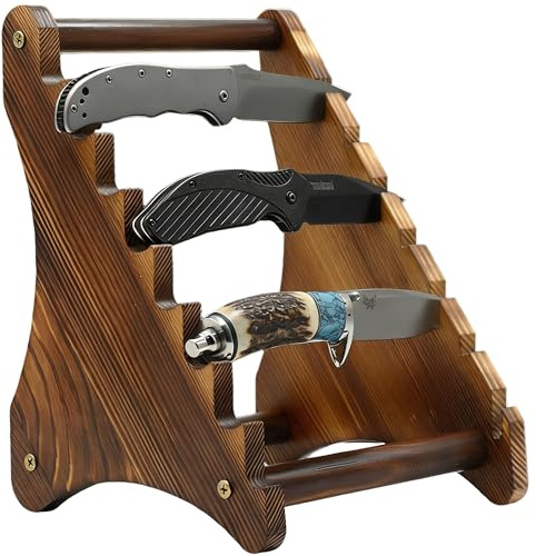 HAOWYYUU Présentoir a Couteaux en Bois, Porte Support Couteau Cuisine pour 8 Couteauxs, Organisateur Rangement Multiple pour Restaurant, Comptoir, Table