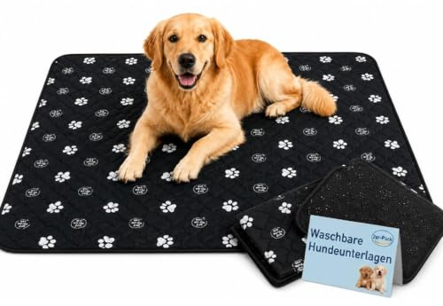 EZwhelp Hundeunterlage rutschfest waschbar wasserdicht (2er Set) | 4-lagig saugfähig & auslaufsicher, Pfotenmuster-Antirutschnoppen, Wurfbox Hundebox Inkontinenz, 99x99 cm
