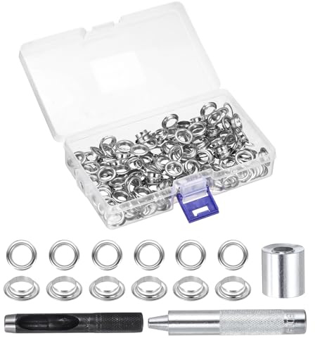 QUARKZMAN Set Pinze per Occhielli, 100 Set, Kit Utensili 10 Mm Dischi per Occhielli Metallo Con Scatola Portaoggetti 2/5 per Scarpe Bagagli Pelle Teloni Tende Sole, Scarpe, Nero