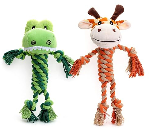 Potaroma Hundespielzeug aus Baumwollseil und Plüsch, Krokodil und Giraffe