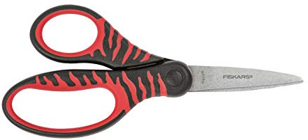Fiskars Kinderschere, Ab 8 Jahren, Länge 18 cm, Für Rechts- und Linkshänder, Rostfreie Stahl-Klinge/Kunststoff-Griffe, Schwarz/Rot, 1027423
