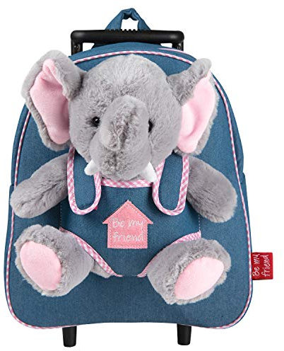 PERLETTI Plüschtier Elefant Kindergepäck Rucksack Kinder - Kinderrucksack mit Abnehmbaren Rädern und Kuscheltier Spielzeug - Kindergarten Rollrucksack Kleinkinder 3 4 5 Jahren - 28x32x11 cm (Elefant)