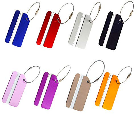 Kofferanhänger Metall mit Adressschild Flugzeug Gepäck Anhänger aus Aluminium Edelstahl Kabel wasserdichte PVC-Karte (Bunt, 8 Stücke)