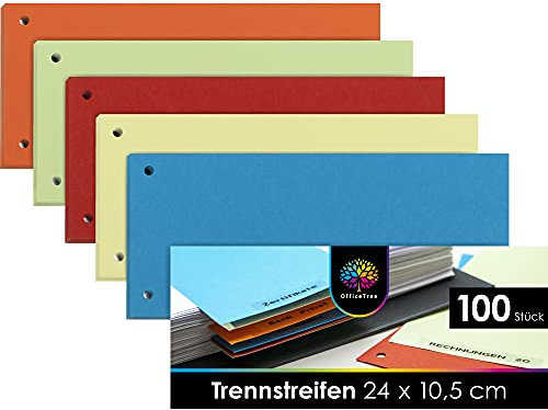 OfficeTree 100x Trennblätter für Ordner A4 Bunt - Trennstreifen 180 g/m² Gelocht - Perfekt für A4 und A5 Register DIN A4