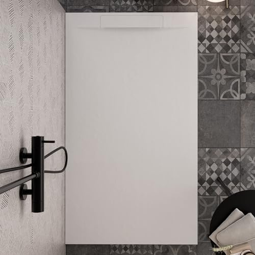 OLIMPO DOCCE - Piatto doccia in marmoresina bianco scarico laterale | Piletta Gratis STAR VINCENT - 80x100