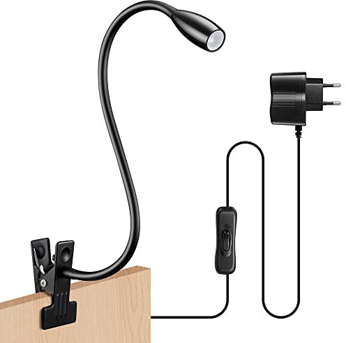 Licchily Lampe de lecture,lampe de bureau à clipser,lampe à col de cygne,éclairage de nuit pour table et tête de lit,200lm/3000k/3w/110-240v AC,longueur du col de cygne:45cm,longueur du câble:220cm