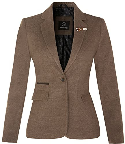 Tru Clothing Blazer para Damas Marrón Claro Clásico de Tweed en Espiga con Coderas Estilo Años ‘20 12