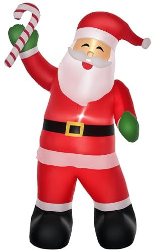 HOMCOM Aufblasbarer Weihnachtsmann 250cm beleuchtet Riesige Aufblasbar Weihnachtsdeko mit LED Zuckerstange IP44 Wasserdicht Weihnachtsdekoration Santa Claus Dekoration für Drinnen Draußen Garten Rasen