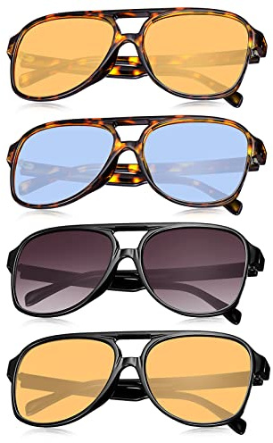 Frienda 4 Pairs Retro Sunglasses 70s Large Frame, Vintage Color