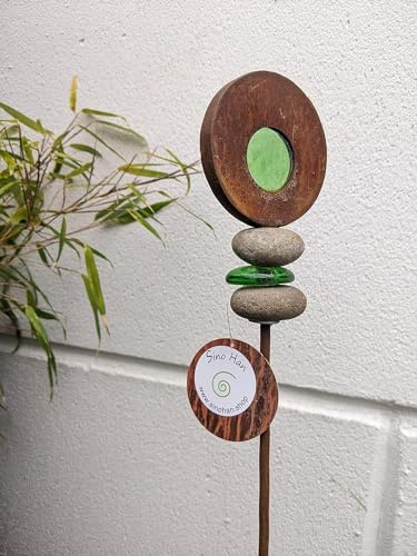 Zen Man Edelrost Gartenstecker Rost Glasdeko Beetstecker Metall Steindeko Gartendeko Handarbeit (029693 runde :8 * 4*H100cm)