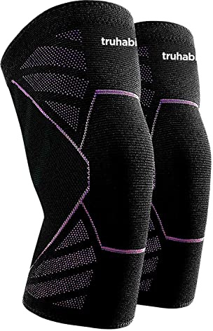 TruHabit Knieschützer, fortschrittliche Kompressions- & Anti-Rutsch-Kniestütze; Kniestütze für Kniebeugen im Fitnessstudio, Schmerzlinderung, Sporttraining; Knieschützer für Damen mit 4-Wege-Stretch-L