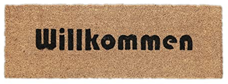 Relaxdays Fußmatte Kokos, Willkommen, 75x25 cm, schmaler Türvorleger, innen & außen, rutschfest, wetterfest, Natur