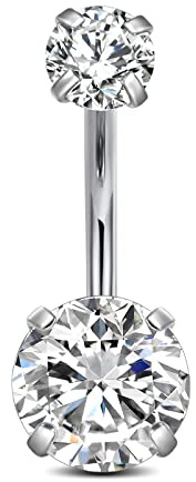 D.Bella 14G Belly Button Ring Surgical Stainless Steel for Women Clear Round Diamond Navel Rings Piercing Jewelry 10mm 5/8 Piercing Jewelry