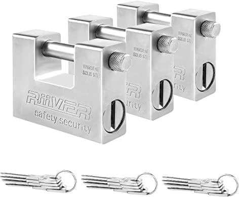Youyijia 3PCS Container Padlock 94mm Heavy Duty Padlock Lock Waterproof 15 Keys for Garage Warehouse Shipping, Container, Garage, Shed, Motorbike, (Silver)