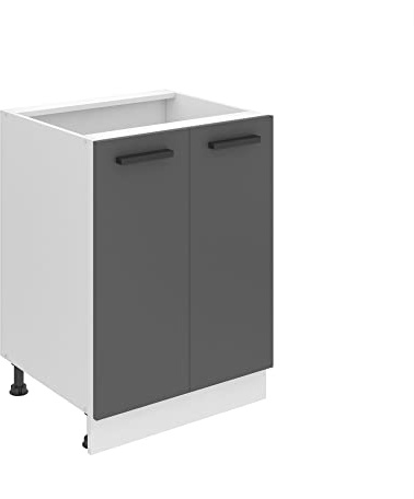 Belini Unterschrank Küche, Küchenunterschrank 60 cm Breite. SD2 Küchenunterschrank ohne Arbeitsplatte. Küchenschrank mit 2 Türen, Silber matt