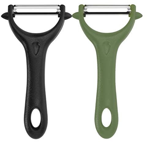 Pelador universal de 2 piezas, pelador manual de patatas de acero inoxidable, pelador de verduras y mango ergonómico para frutas y verduras (negro, verde)