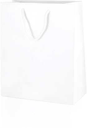 Thepaperbagstore 10 vita lyxiga glanslaminerade papperspåsar med snörhandtag – medelstora 200 × 100 × 240 mm