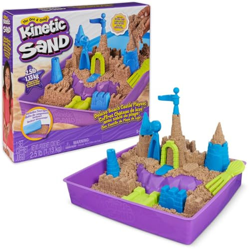 Kinetic Sand, Deluxe Beach Castle Playset with 1.13kg of Beach Sand, includes Moulds and Tools, Sensory Toys for Kids Aged 5+