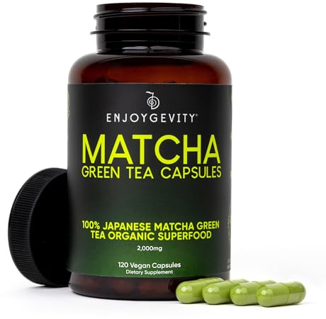 Organic Matcha Green Tea Capsules - Natural Energy Boost - Clean Gradual Caffeine - Japanese Matcha Green Tea Pills - 100% Natural Antioxidant - Calming and Relaxing - 120 Daily Capsules - 2,000/mg