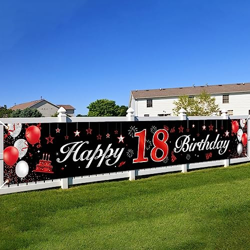 BTZO 18. Geburtstagsfeier Dekorationen Banner - Rot Schwarz, Deko Hintergrund Lange Größe Für Mädchen Und Jungen Party Geburtstagdeko