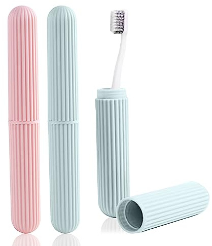DHSWNNG Zahnbürsten Etui, Reise Zahnbürstenbox 2 Stück Tragbar Zahnbürstenhülle Zahnbürstenetui Schutzhülle Zahnbürste Aufbewahrung Behälter Etui für Camping Wandern Zuhause (Rosa + Grün)