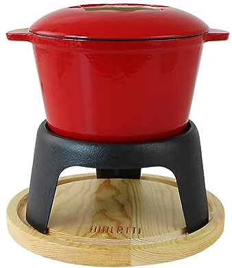 BradOc Cast Iron Fondue Pot Set For Meat, Cheese, Cast Iron Chocolate Fondue Pot Set With 6 Fondue Forks, 11-Piece Cheese Fondue Set Serve 6 People,Red