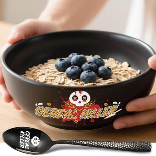 shiningsoul 33oz 7'' Caliber Large Ceramic Cereal Killer Cereal Bowl with Cereal Killer Spoon & Exquisite Packaging Box, Great Gift for Halloween Birthday Christmas & Father's day