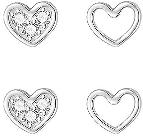 Hmzidz 925 Sterling Silber Damen Schmuck - Asymmetrische Ohrringe Set, Klein Ohrstecker Glitzer Silber Herz Mit Zirkonia, Piercing Ohrringe, Diamant Stecker für Damen Mädchen