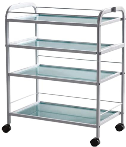 BEAUTEK Beistellwagen 1034 D SF: Stilvoller Kosmetikwagen, 4 gehärtete Glasablagen, 30kg Tragkraft, Mobil mit Rollen, 73.5x41.5x88cm