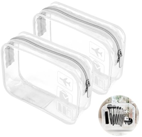 2 Stück Tragbare Kulturbeutel Flugzeug PVC Kosmetiktasche Wasserdicht Durchsichtig Transparent, Handgepäck-Reisezubehör