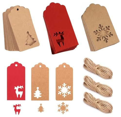 BZKSER Geschenkanhänger Etiketten - 150 pcs Geschenkanhänger Weihnachten, Geschenkanhänger Kraftpapier,mit 10m Jute Schnur für Geschenkdeko,handgemachte Arbeit,Hochzeit Geschenk