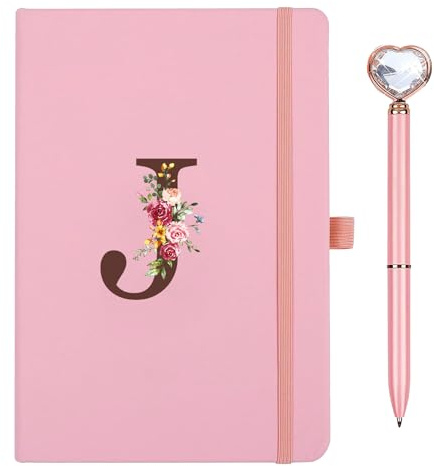 Personalisiertes A5 Notizbuch mit Initialen, PU Leder Journal mit Stift, Stifteschlaufe, 200Seiten, Tagebuch für Erwachsene Freundin Mädchen Frauen Geburtstag Abschluss Geschenk Muttertagsgeschenk(J)