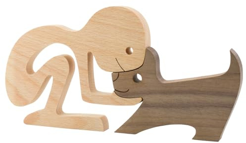 Enkrio Figuras de madera para perro, estatua de perro, esculturas de madera hechas a mano, acentos artesanales, tallado de madera para decoración del hogar (hombre y perro)