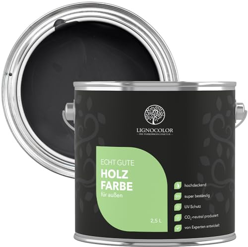 Lignocolor Holzfarbe Außen glänzend | wetterfeste Farbe für den Außenbereich (Schwarz glänzend, 750ml) | hochdeckend & hochbeständig