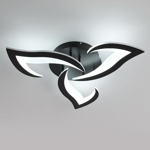 Comely – Plafoniera LED a Soffitto Moderno 36W, 4000LM. Design a fiore in acrilico, elegante e adatto a diversi ambienti come camera da letto, soggiorno o studio. Luce bianca 6500K.Nero,58cm