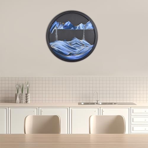 Cadre Sable Mouvant, Sablier de Relaxation 3D Verre Rond, Image d'art de Sable en Mouvement, Peinture de Sable Qui Coule Paysage de Sable de La Mer Profonde pour la Maison, le Bureau, le Café