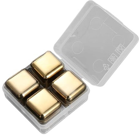 DimyFew Wiederverwendbare Kühlsteine Aus Edelstahl für Eisgetränke, Einfach in Der Partybar zu Verwenden, Geschenke für Männer, Whiskysteine, Whiskykugeln, 4 Stück Gold