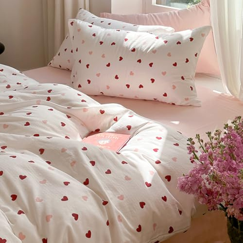 Sedefen Housse de Couette 140x200 Rose Coeur Enfants Filles en Microfibre | Parure de lit 1 Personne Adulte Fille,Fermeture Éclair,1 Taie d'oreiller 65x65cm,Réversible Linge de Lit,Certifié Oeko-Tex