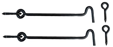 Sturmhaken 140mm Torriegel Schlossriegel Verriegelung Verzinkt Türriegel Tor Sturmhaken mit Öse Kabinenhaken Fensterhaken Haken für Schwingtür (2, Schwarz)