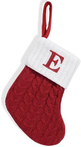 CHARMMYFASHION Gestrickte Weihnachtsstrümpfe,Kamindekorationen,7inch Weihnachtsstrumpf mit Buchstaben,personalisierter Weihnachtsstrumpf mit Buchstaben, 26 weich (E)