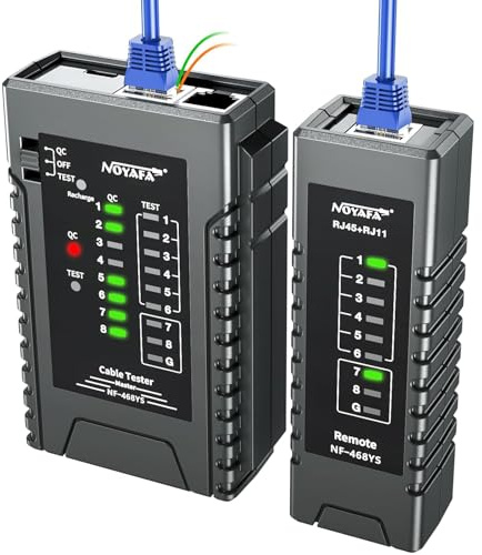 NOYAFA NF-468YS - Probador de cable de red Ethernet recargable para RJ11, RJ12, RJ45, CAT5, CAT6, CAT7, probador de continuidad, función PoE, comprobador de cables UTP/STP, herramientas de red LAN