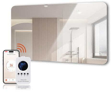 YZJ Hocosyme Specchio Riscaldato a Infrarossi 960W con Telecomando，Pannello Radiante Infrarossi Specchio Bagno 80x120 CM con Protezione Surriscaldamento - WIFI (Tuya Smart)