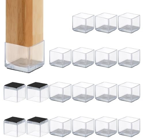 PATIKIL Feltrini Proteggi Pavimento Gambe Sedia per Pavimenti Legno, 20Pz Quadrato Gommini per Sedie Adatto a 0.79 Tappo Gambe Mobili Copertura per Piedini Mobili Tappeto, Trasparente