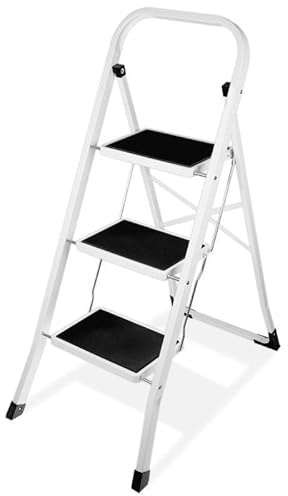 Lefeld 3-Stufige Trittleiter klappbar Klappstufen Klapptritt Stehleiter Leiter faltbar Tritthocker Trittbrett 300 x 200 mm, Belastbar bis 150 KG, ideal für Gewerbe und Haushalt, 613309