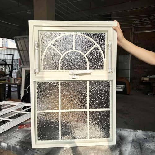 Vibeo Finestra Finestra Decorativa Francese con Telaio Beige, Finestre a Ghigliottina con Finestra Inferiore Fissa e Finestra Superiore Apribile, Finestre in Alluminio per Case(20x21in/51x53cm)