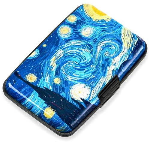Mayski Credit Card Holder, RFID Blocking, Aluminum Alloy Hard Case, Small Mini Business Metal Wallet for Women Men, The Starry Night