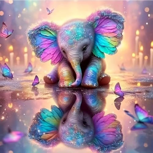Gutluz Diamond Painting Kinder Tiere Elefant und Schmetterling - Diamant Painting Kit für Erwachsene