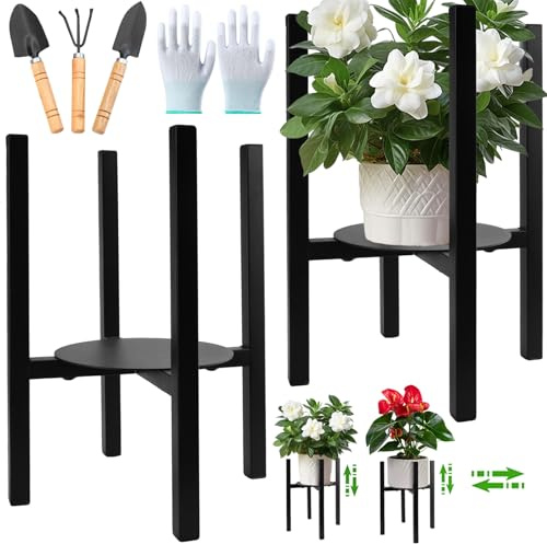 KIMIGO Support de Plantes Réglable en Métal pour l'Intérieur et l'Extérieur, avec Gants et Gadgets de Jardinage - pour Pots de Fleures 8 à 12 Pouces